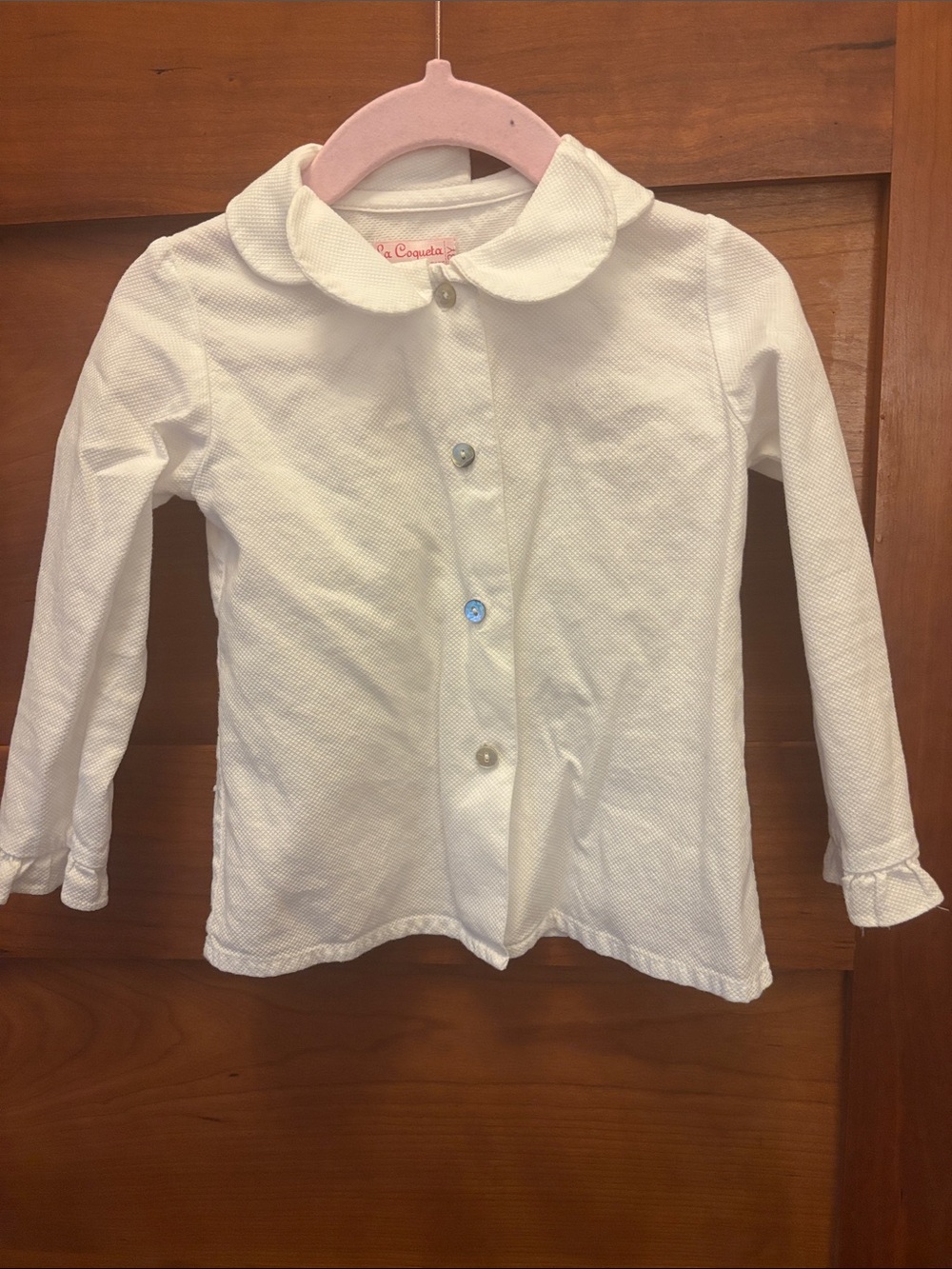 Girls White Peter Pan Collar Button-Down Shirt by La Coqueta